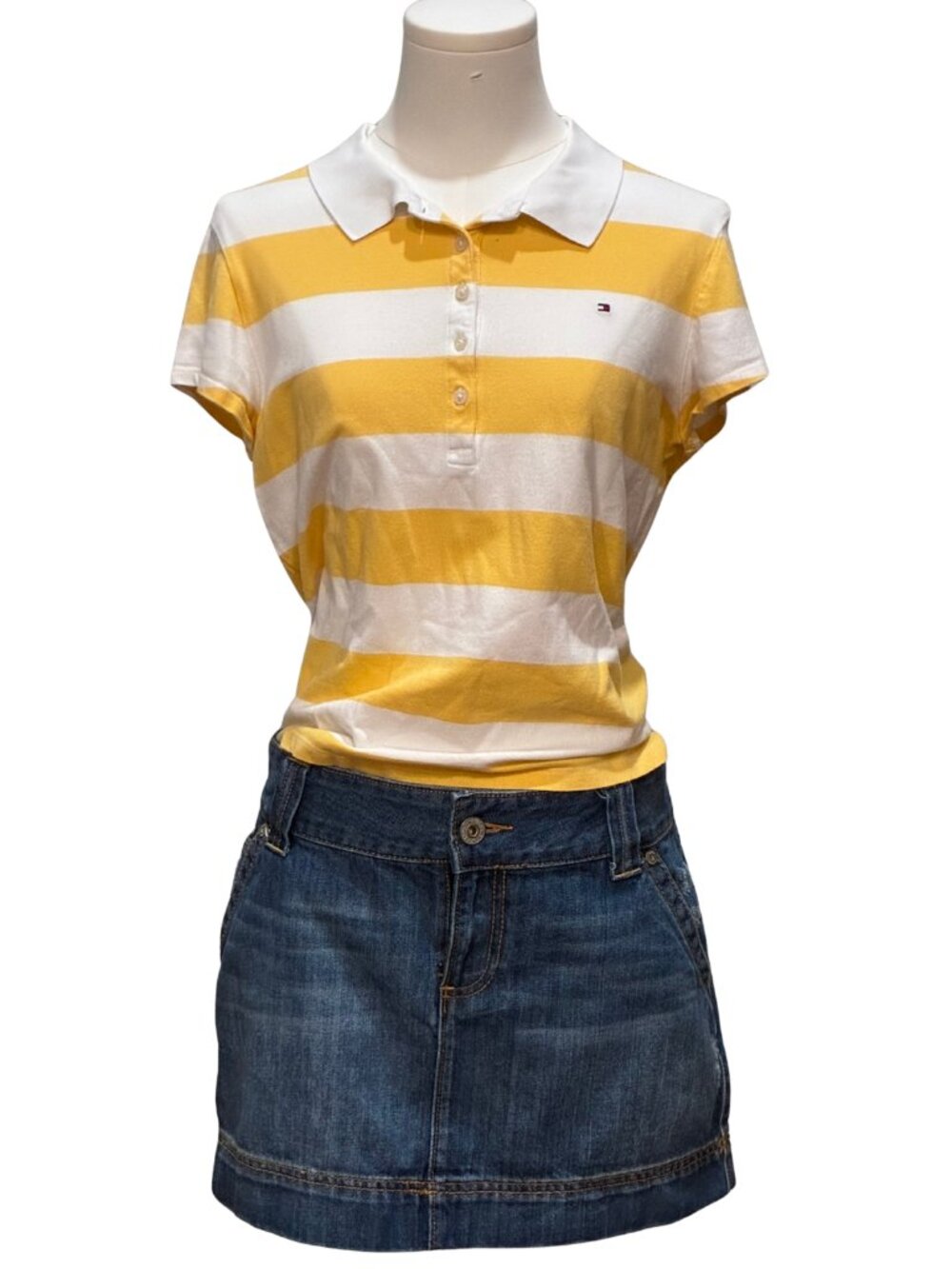 Tommy Hilfiger Y2K Old Money Coastal Preppy Cotton Blend Striped Polo Top Medium
